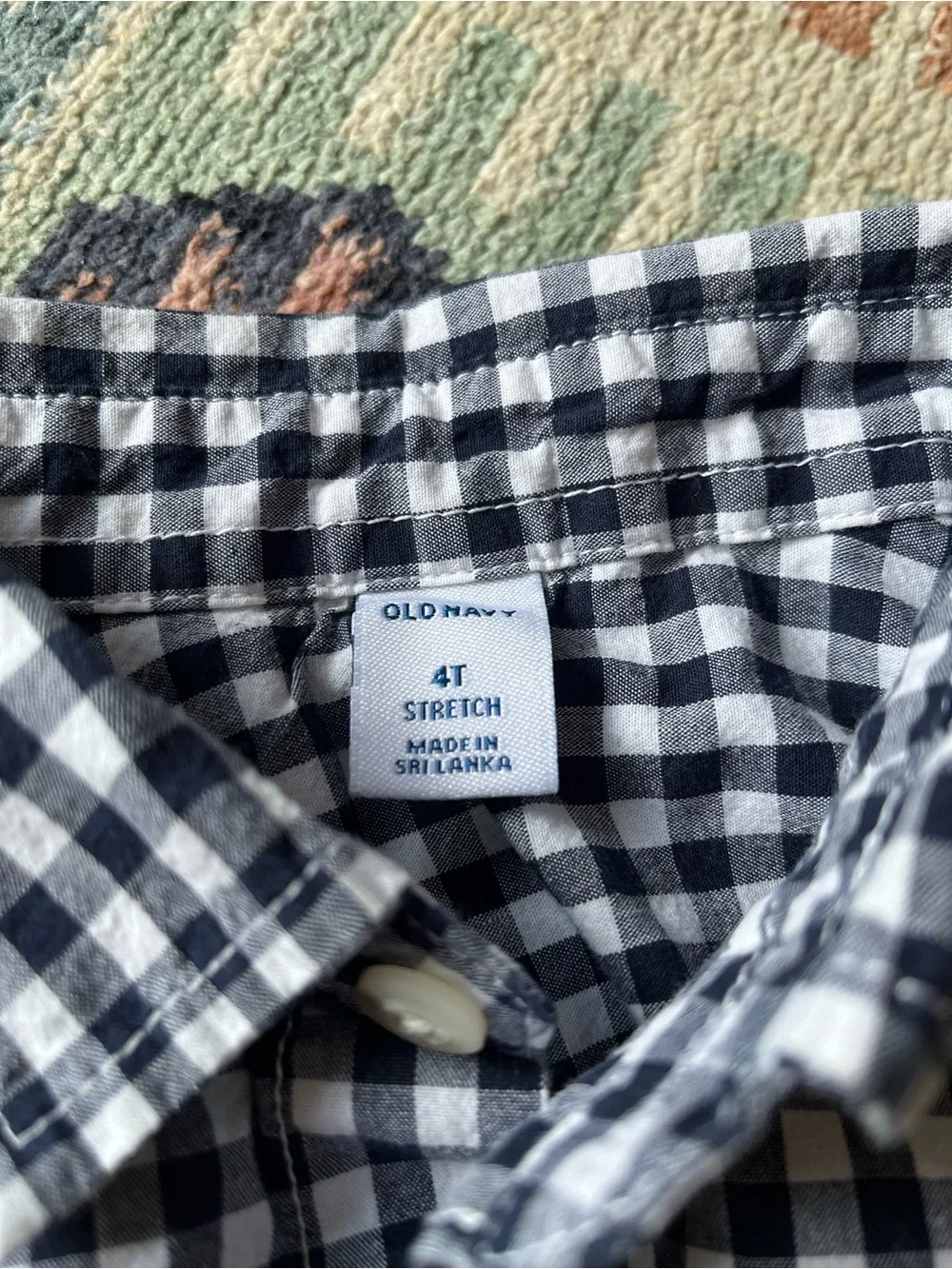 4T Short-Sleeve Navy & White Gingham Button-Up Shirt